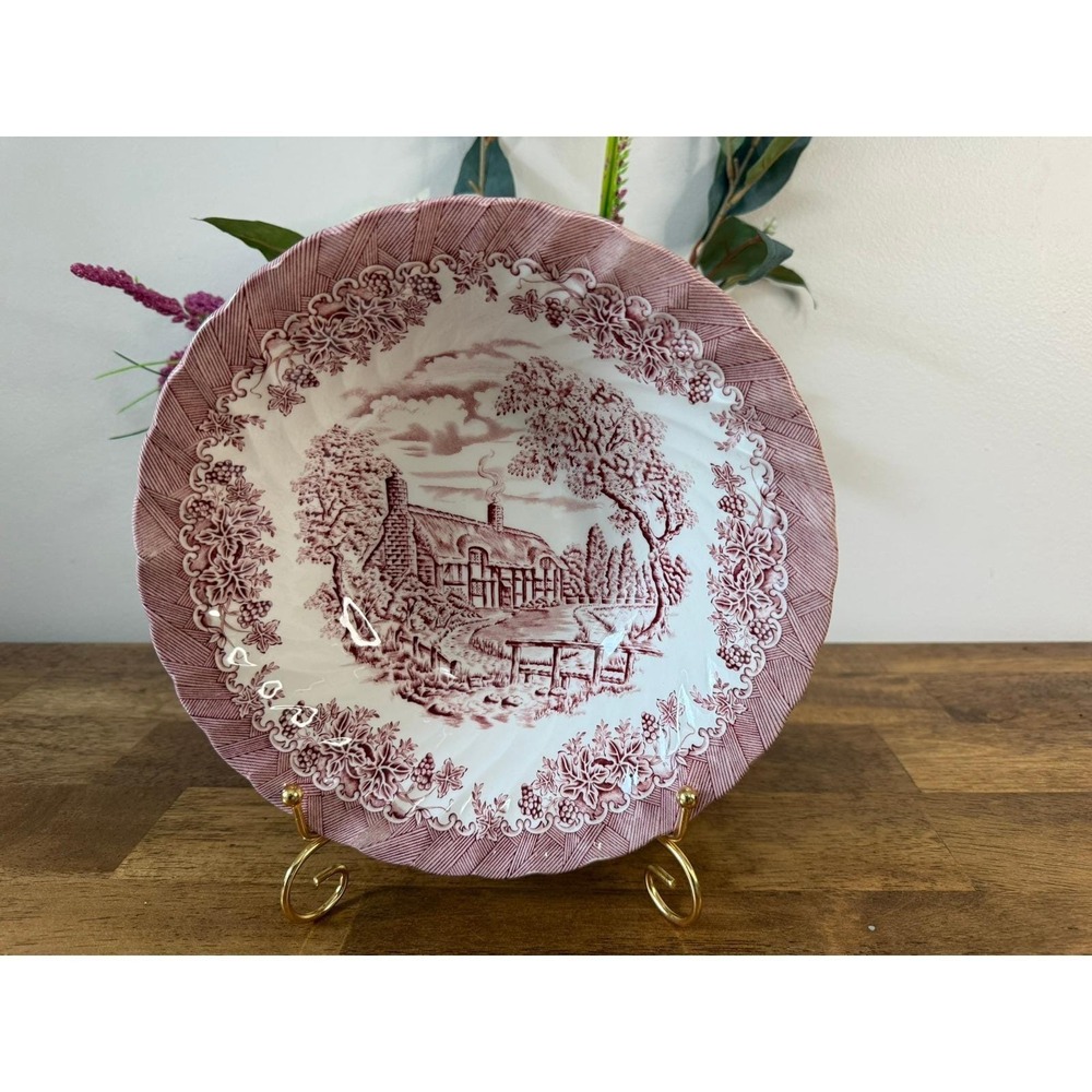 Vintage Churchill The Brook Pink Serving Bowl English Transferware Cottage